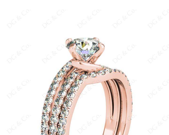 Round Cut Diamond Wedding Set Rings with Pave Setting Side Stones - 18K Rose - DG & Co. Jewellery
