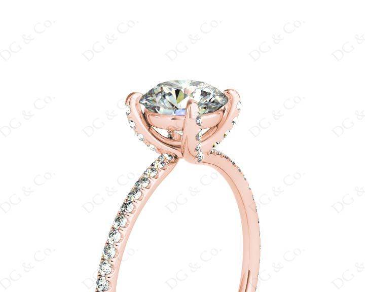 Round Cut Cross Over ring claw set diamond with pave set side stone - 18K Rose - DG & Co. Jewellery