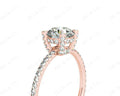 Round Cut Four Claw Set Diamond Ring with Scallop Set Round Cut Diamonds Pave Setting with two Side Halos and on the Band - 18K Rose - DG & Co. Jewellery