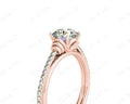 Round Cut Four Claw Set Diamond Ring with Pave Set Diamonds on the Band - 18K Rose - DG & Co. Jewellery