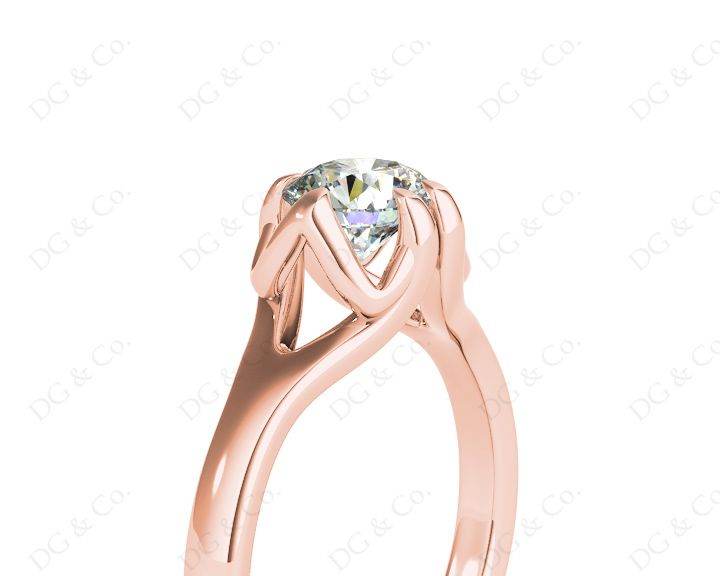 Round Cut Diamond Solitaire Engagement Ring in Split Interwoven Six Prongs Setting - 18K Rose - DG & Co. Jewellery
