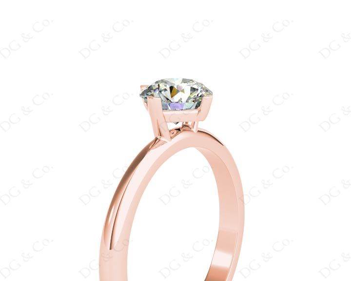 Round Cut Four Claw Set Diamond Engagement Ring with Plain Band - 18K Rose - DG & Co. Jewellery