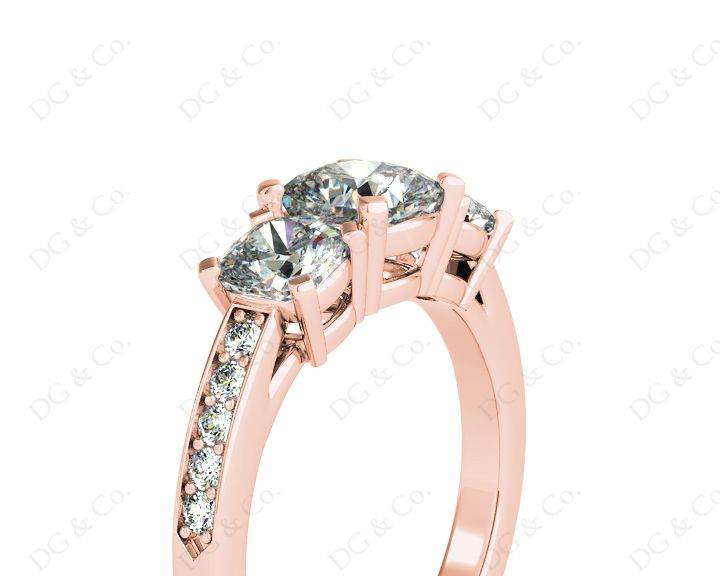 Cushion Cut Trilogy Ring with Channel Set Shoulder Diamonds - 18K Rose - DG & Co. Jewellery