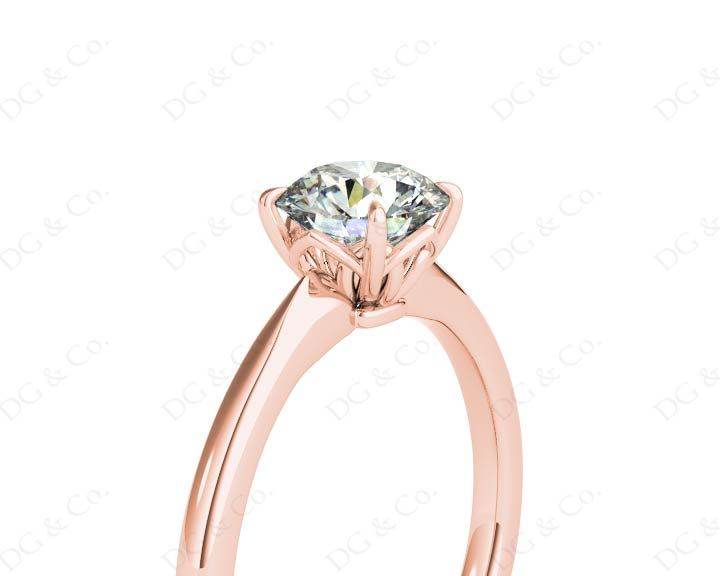 Round Cut Four Claw Set Diamond Ring With a Plain Band - 18K Rose - DG & Co. Jewellery