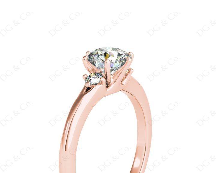 Round Cut Claw Set Trilogy Diamond Ring with Plain Band - 18K Rose - DG & Co. Jewellery