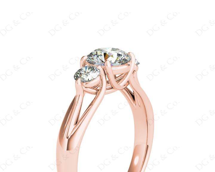 Round Cut Trilogy Diamond Engagement Ring cross-over setting in 18K Rose - DG & Co. Jewellery