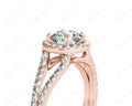 Split Band Round Cut Halo Diamond Engagement ring with claw set centre stone in 18K Rose - DG & Co. Jewellery
