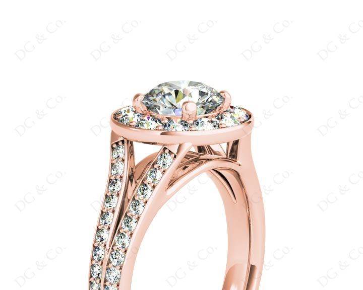 Round Cut Halo Diamond Engagement ring with claw set centre stone in 18K Rose - DG & Co. Jewellery