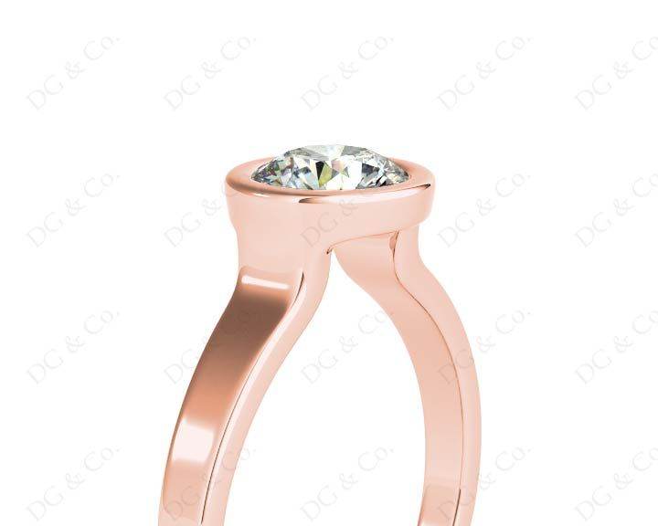 Round Cut Bezel Set Solitaire Engagement Ring With a Plain Band - 18K Rose - DG & Co. Jewellery