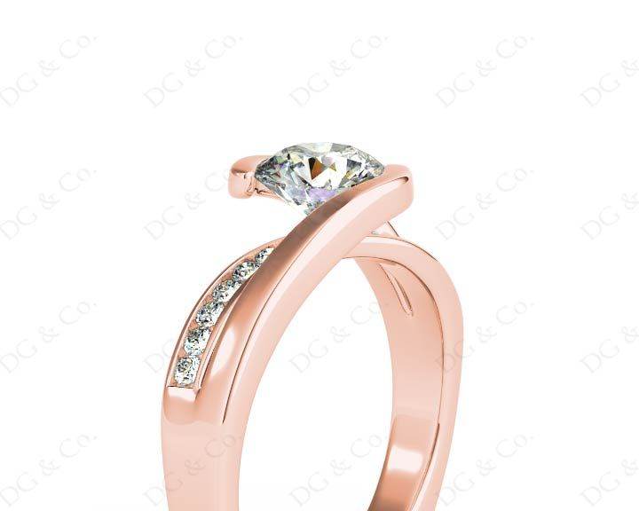 Round Cut Cross Over Ring Half Bezel Set Diamond Engagement Ring with Channel Set Side Stones - 18k Rose - DG & Co. Jewellery