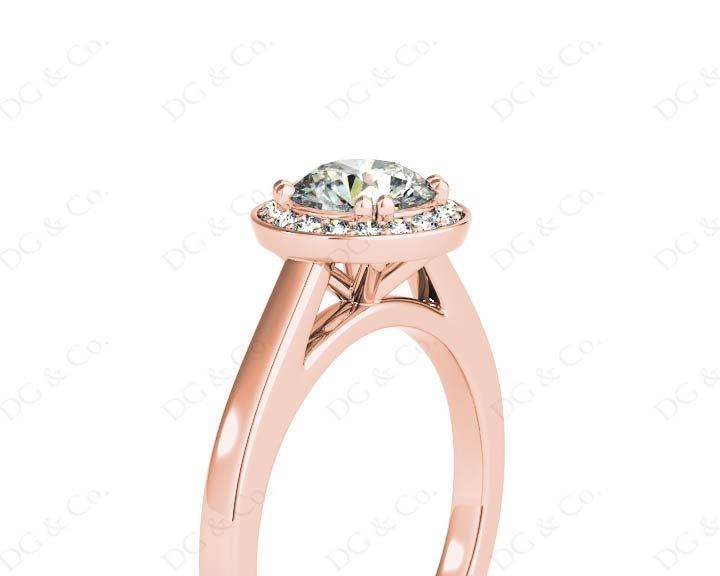 Round Cut 4 Prong Set Diamond Ring with Halo and Plain Tapered Band - 18K Rose - DG & Co. Jewellery