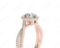 Round Cut Split Shank Diamond Halo Engagement Ring with Pave Set Side Stones Down the Band in 18K Rose - DG & Co. Jewellery