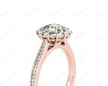 Round Cut Flower Halo Diamond Ring with a Claw Set Halo and Pave Set Side Stones - 18K Rose - DG & Co. Jewellery