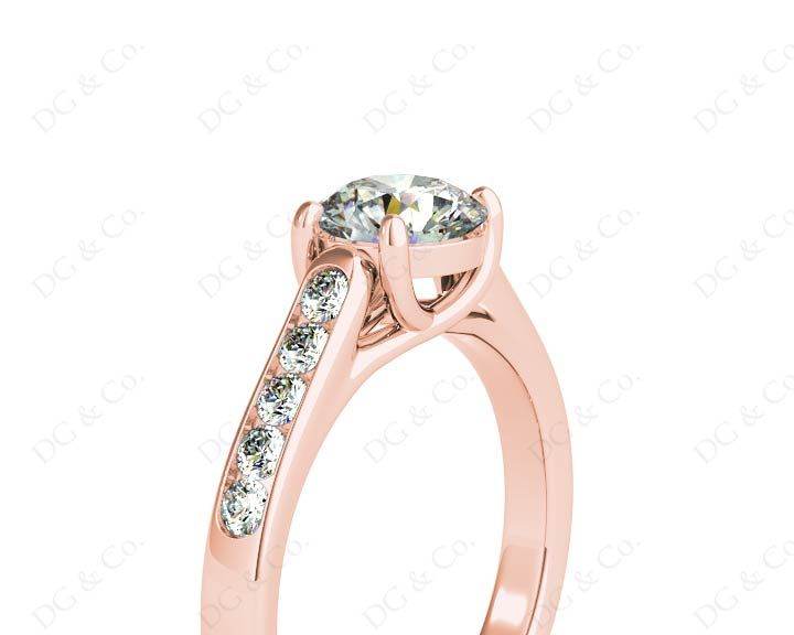 Round Cut 4 Claw Side Stone Engagement Ring with Channel Set Side Stones - 18K Rose - DG & Co. Jewellery