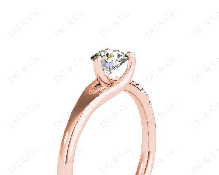 Round Cut Three Claws Diamond Ring with Pave Set Side Stones in 18K Rose - DG & Co. Jewellery