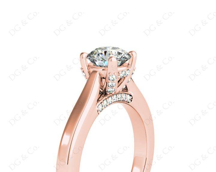 Round Cut Classic Solitaire Four Claws Diamond Engagement Ring with Micro Pave Set Prongs - 18K Rose - DG & Co. Jewellery