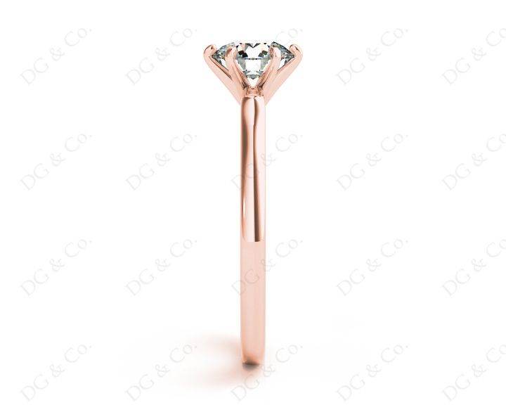 Round Cut Classic Six Claws Diamond Solitaire Ring with Square Edge Shoulders - 18K Rose - DG & Co. Jewellery