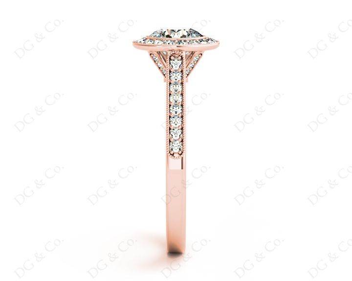 Round Cut Halo Diamond Engagement Ring with Bezel Milgrain Set Centre stone - 18K Rose - DG & Co. Jewellery