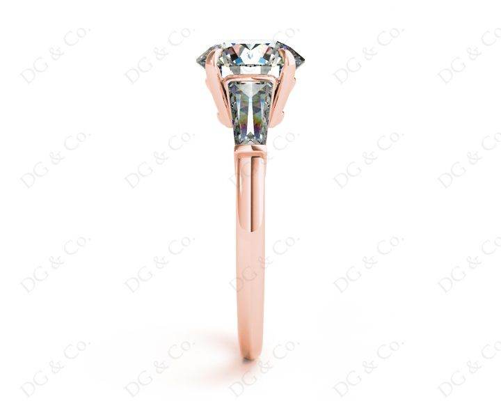 Round Cut Classic Three Stones Ring with Tapered Baguettes Diamond - 18K Rose - DG & Co. Jewellery