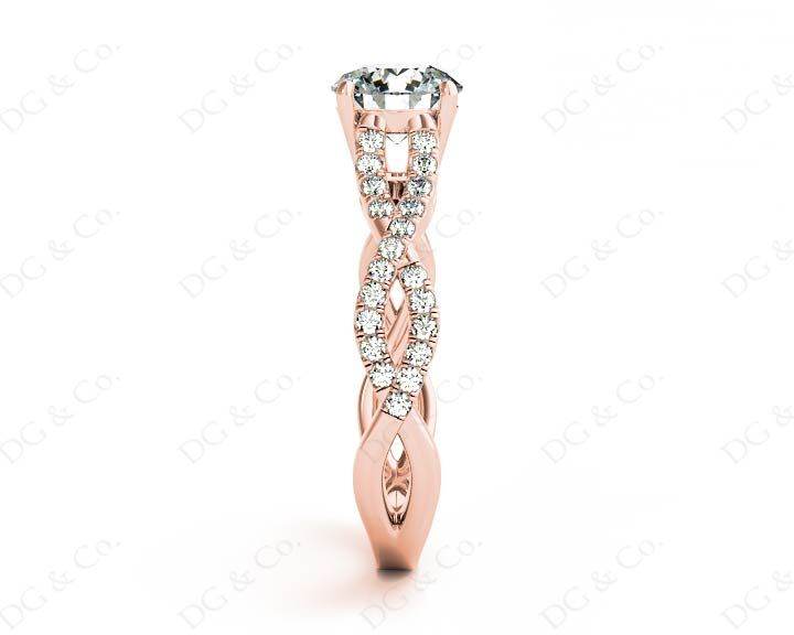 Twist Band Round Cut Four Claw Set Diamond Engagement Ring with Pave Set Stones Down the Shoulders - 18K Rose - DG & Co. Jewellery