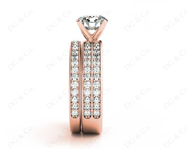 Round Cut Diamond Wedding Set Rings with Pave Setting Side Stones in 18K Rose - DG & Co. Jewellery