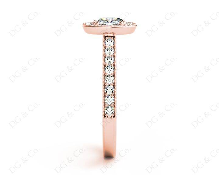 Cushion Cut Halo Diamond Ring with Milgrain Prong Set Centre Stone - 18K Rose - DG & Co. Jewellery