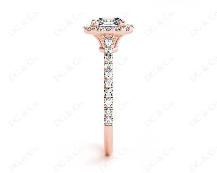 Asscher Cut Halo Diamond Engagement Ring with Claw set centre stone in 18K Rose - DG & Co. Jewellery