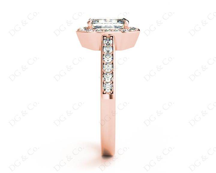 Emerald Cut Halo Diamond Engagement Ring with Claw Set Centre Stone - 18K Rose - DG & Co. Jewellery