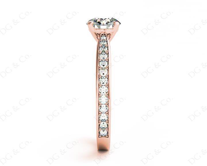 Round Cut Four Claw Set Diamond Ring with Pave Set Stones Down the Shoulders and on Both Sides - 18K Rose - DG & Co. Jewellery