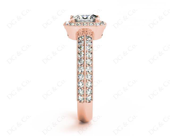 Princess Cut Halo Ring with Milgrain Claw Set Centre Stone - 18K Rose - DG & Co. Jewellery