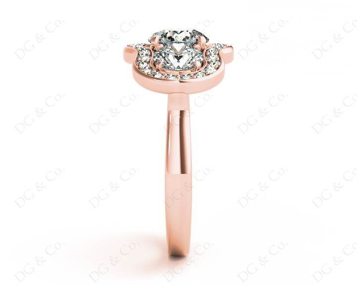 Round Cut Halo Trilogy Diamond Engagement Ring with Pave Set Side Stone In 18K Rose - DG & Co. Jewellery