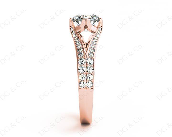 Round Cut Four Claw Set Diamond Ring with Round Cut Diamonds Down the Shoulders - 18K Rose - DG & Co. Jewellery