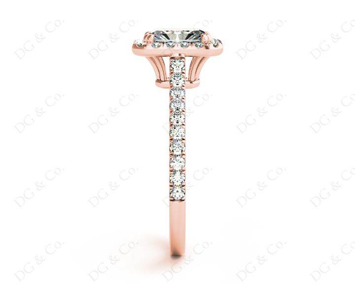 Radiant Cut Halo Diamond Engagement Ring with Claw Set Centre Stone Pave Diamond Setting Side Stones - 18K Rose - DG & Co. Jewellery