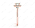 Round Cut Halo Trilogy diamond ring with pave set side stone in 18K Rose - DG & Co. Jewellery