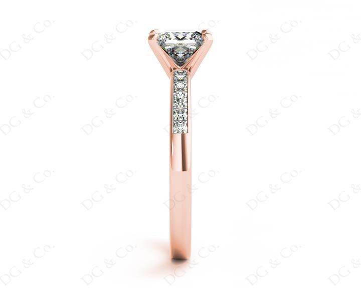 Princess Cut Diamond Engagement ring with four claws centre stone - 18K Rose - DG & Co. Jewellery
