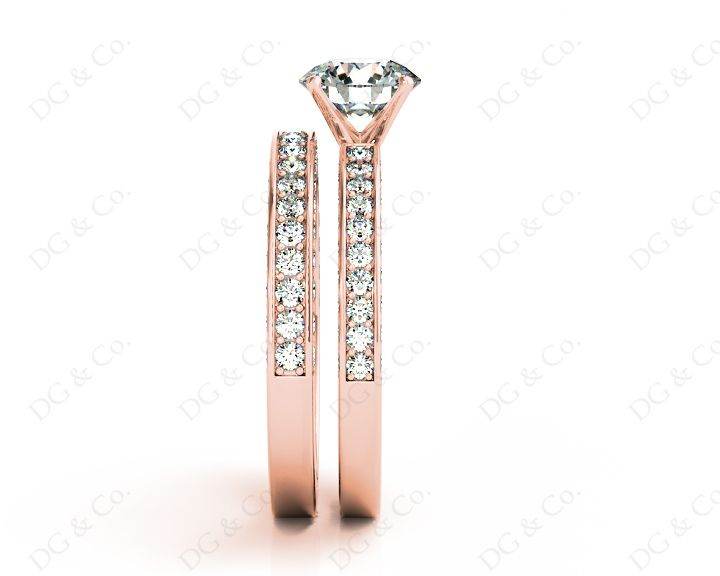 Engagement and Wedding Set Round Cut Diamond Rings with Pave Setting Side Stones in 18K Rose - DG & Co. Jewellery