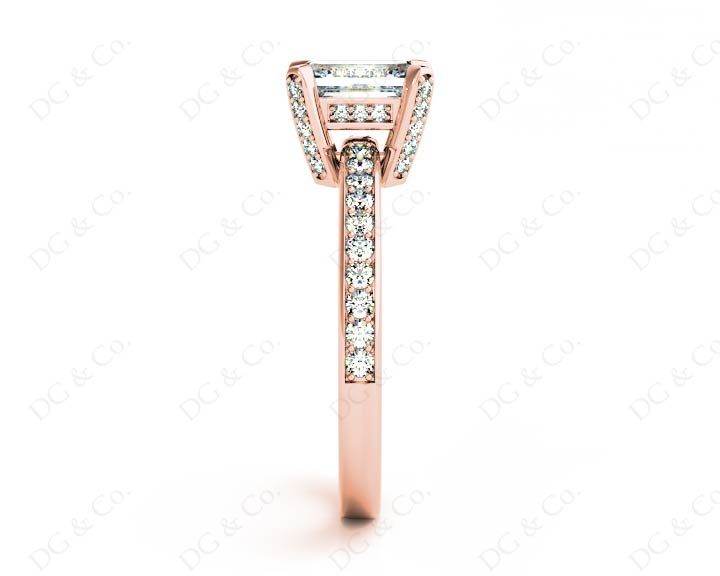 Emerald Cut Four Claw Diamond Ring with grain set side stones - 18K Rose - DG & Co. Jewellery