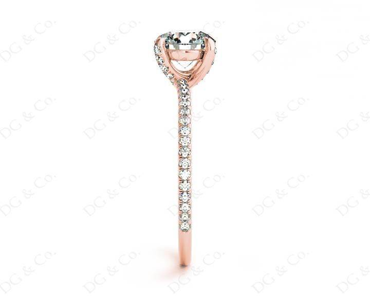 Round Cut Cross Over ring claw set diamond with pave set side stone - 18K Rose - DG & Co. Jewellery