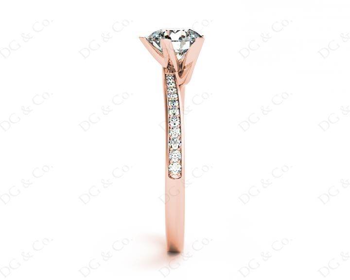 Round Cut Five Claw Twist band claw set diamond with grain set side stone in 18K Rose - DG & Co. Jewellery