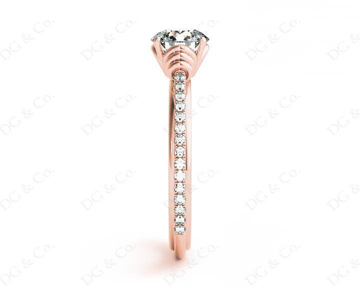 Round Cut Four Claw Set Diamond Ring with Pave Set Diamonds on the Band - 18K Rose - DG & Co. Jewellery