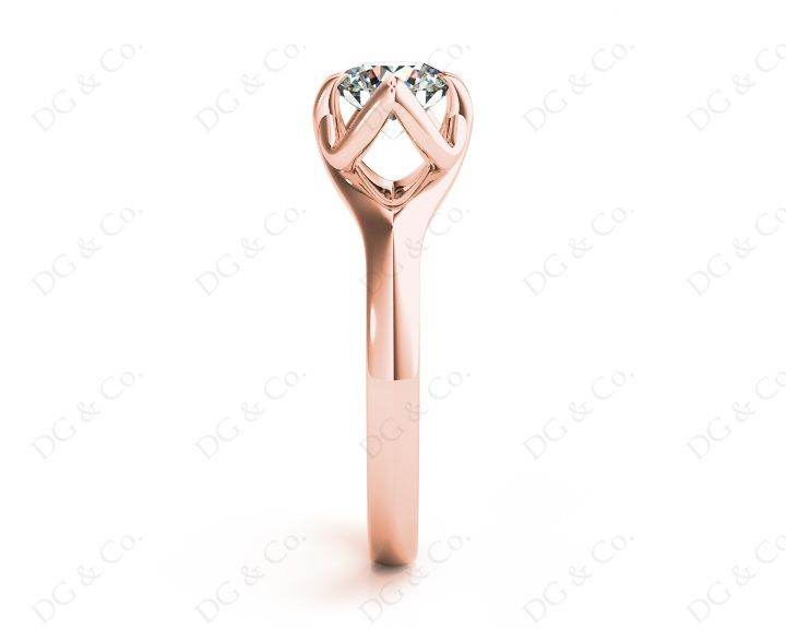 Round Cut Diamond Solitaire Engagement Ring in Split Interwoven Six Prongs Setting - 18K Rose - DG & Co. Jewellery