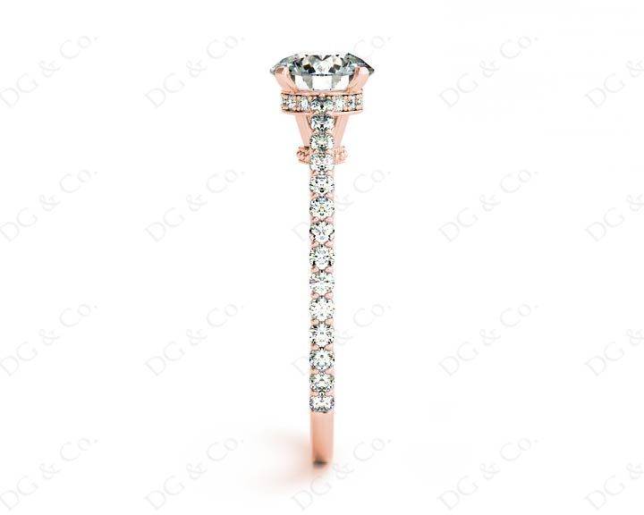Round Cut Four Claw Set Diamond Ring with Side Halo and Round Cut Diamonds Claw Set on the Band - 18K Rose - DG & Co. Jewellery