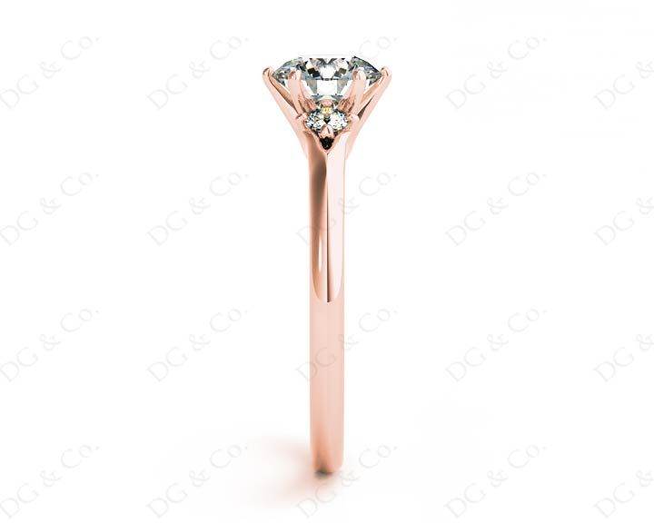 Round Cut Claw Set Trilogy Diamond Ring with Plain Band - 18K Rose - DG & Co. Jewellery