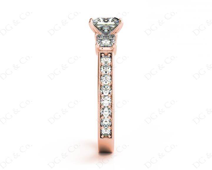 Princess Cut Trilogy Ring with Milgrain set shoulder diamond - 18K Rose - DG & Co. Jewellery