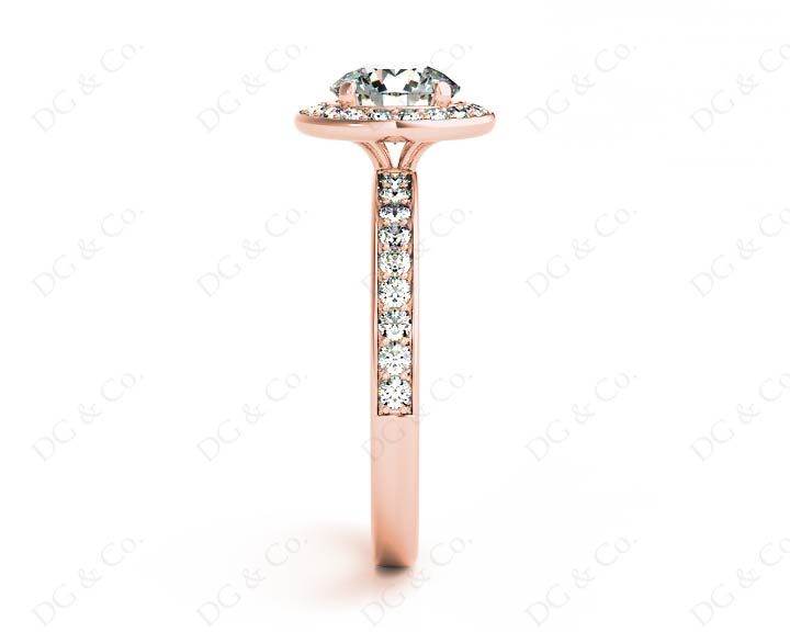 Round cut halo diamond engagement ring with four claw setting in 18K Rose - DG & Co. Jewellery