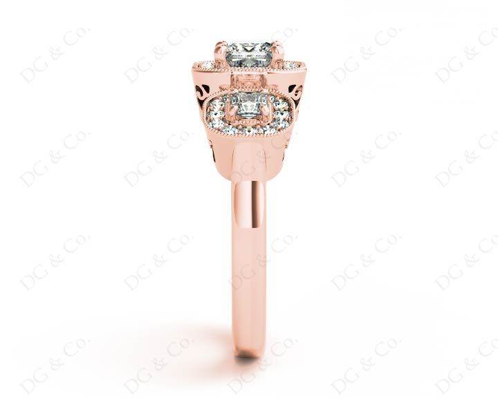 Princess Cut Trilogy Halo Diamond Engagement Ring - 18K Rose - DG & Co. Jewellery