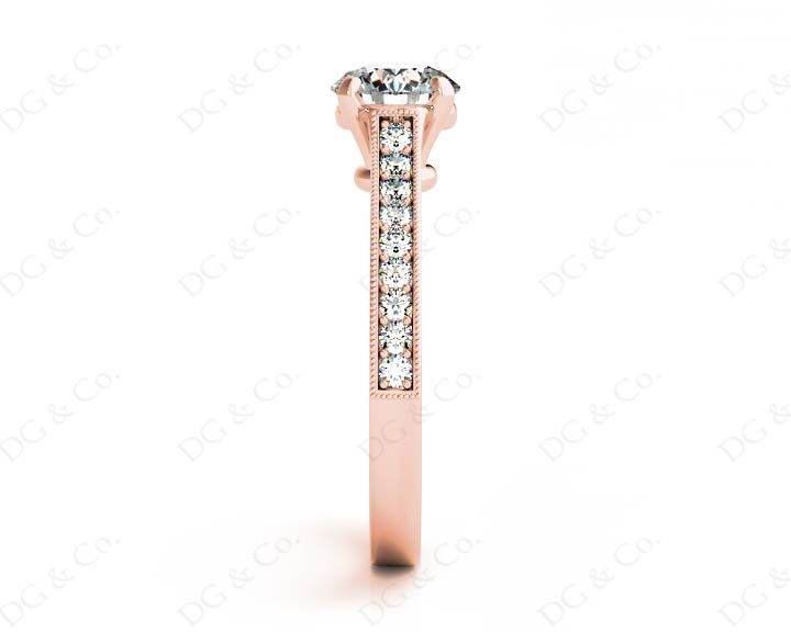 Round Cut Four Claw Set Milgrain Diamond Engagement Ring With Pave Side Stones - 18K Rose - DG & Co. Jewellery