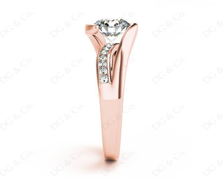 Round Cut Cross Over Ring Half Bezel Set Diamond Engagement Ring with Channel Set Side Stones - 18k Rose - DG & Co. Jewellery