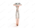Round Cut Split Shank Diamond Halo Engagement Ring with Pave Set Side Stones Down the Band in 18K Rose - DG & Co. Jewellery