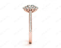 Round Cut Flower Halo Diamond Ring with a Claw Set Halo and Pave Set Side Stones - 18K Rose - DG & Co. Jewellery